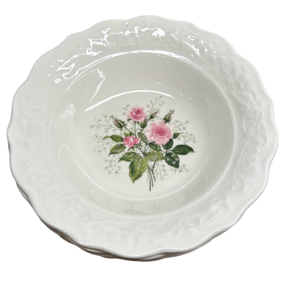 Vintage Set Of Four Salad Bowls Georgian China With Tudor Pink Rose Pattern USA
